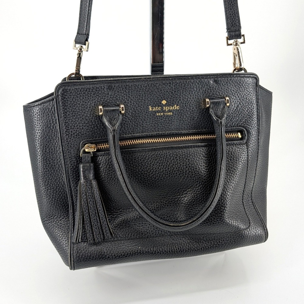 Kate Spade Black Pebbled Leather Tassel Satchel Crossbody Bag